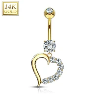 14K Gold Heart Navel Dangle 14g