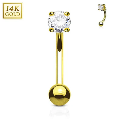 14K Gold Claw-Set Crystal Curved Barbell 16g