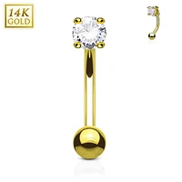 14K Gold Claw-Set Crystal Curved Barbell 16g
