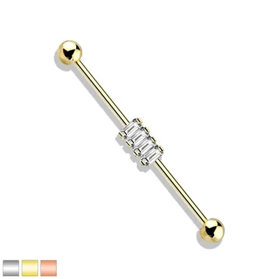 PREMIUM 4 Claw-Set Crystals Industrial Barbell 14g