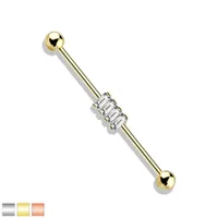 PREMIUM 4 Claw-Set Crystals Industrial Barbell 14g