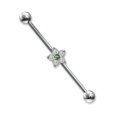 PREMIUM Opal Centre Flower Industrial Barbell 14g