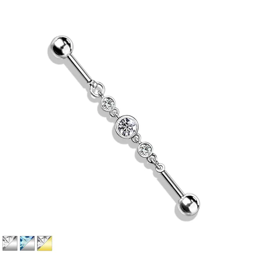 PREMIUM Bezel-set Crystal Chain Industrial Barbell 14g