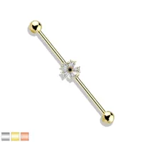 PREMIUM Claw-Set Crystal Flower Industrial Barbell 14g