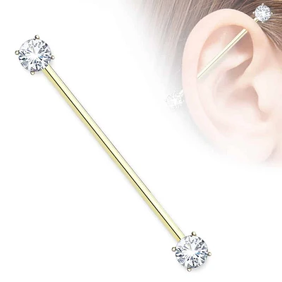 PREMIUM Claw-set Crystal Ends Industrial Barbell 14g