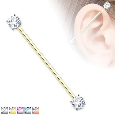 PREMIUM Claw-set Crystal Ends Industrial Barbell 14g