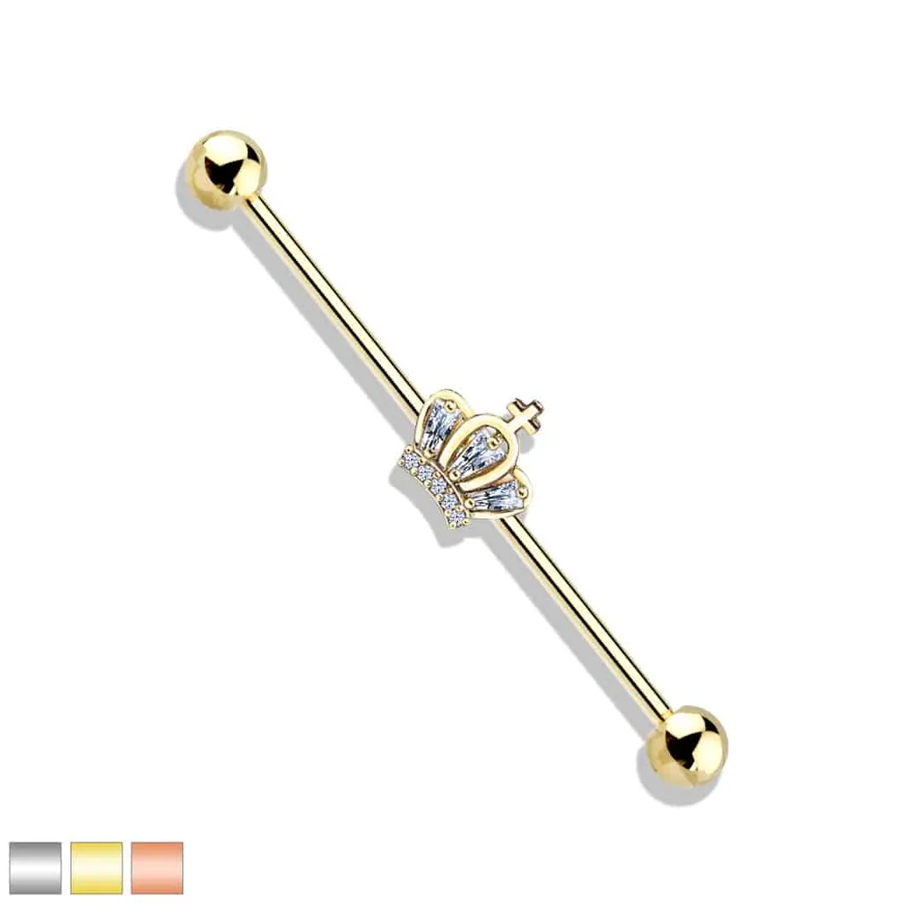 PREMIUM Crystal Crown Industrial Barbell 14g