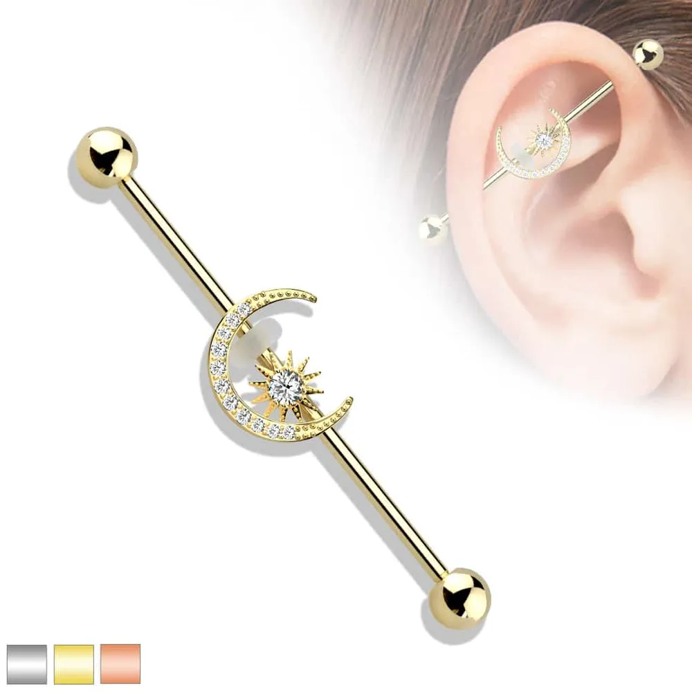 PREMIUM Moon + Star Industrial Barbell 14g