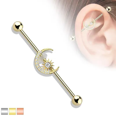 PREMIUM Moon + Star Industrial Barbell 14g