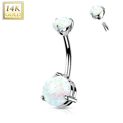 14K Gold Opal Navel Barbell 14g