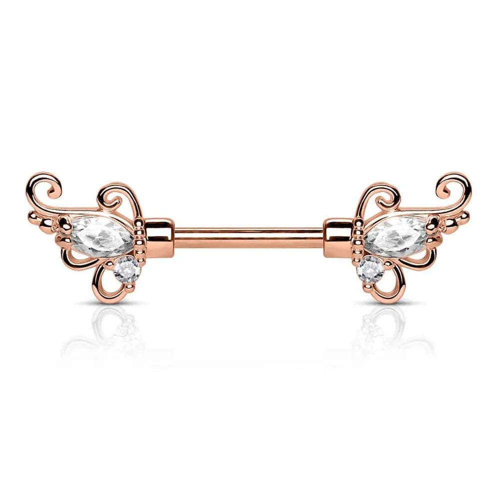 Rose Gold Flared Filigree Nipple Barbell 14g