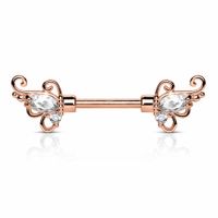 Rose Gold Flared Filigree Nipple Barbell 14g