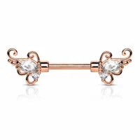 Rose Gold Flared Filigree Nipple Barbell 14g