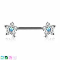 Crystal + Opal Flower Nipple Barbell 14g