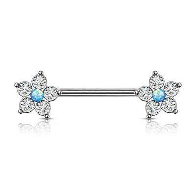 Crystal + Opal Flower Nipple Barbell 14g