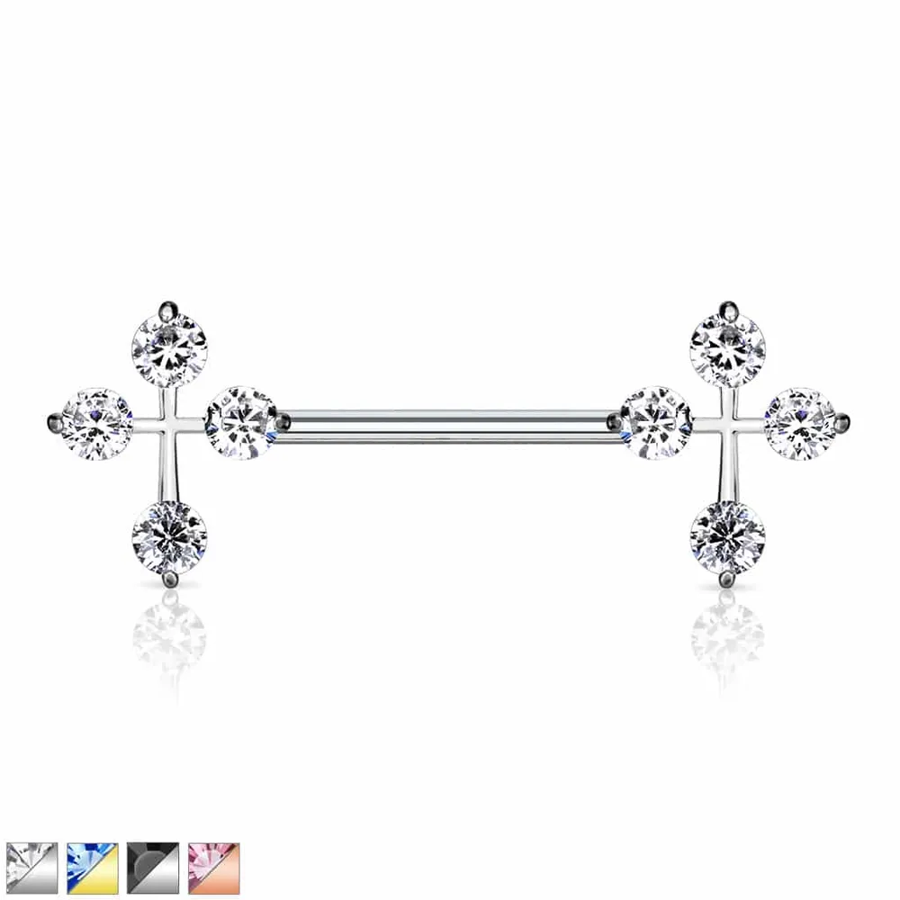 Claw-Set Cross Nipple Barbell 14g