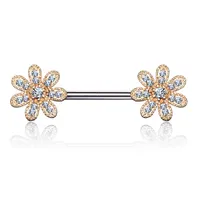 Claw-Set Flower Nipple Barbell 14g