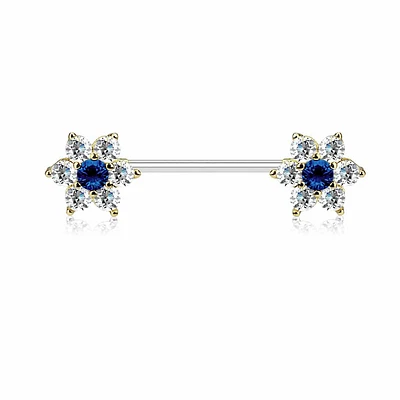 Crystal Flowers Nipple Barbell 14g