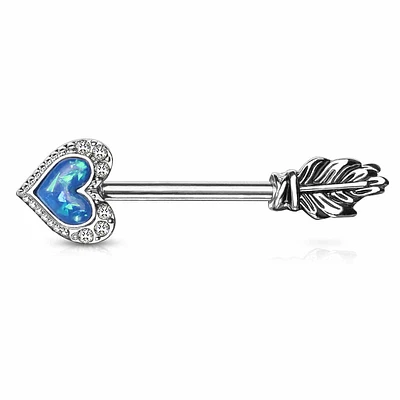 Opal Heart Arrow Nipple Barbell 14g