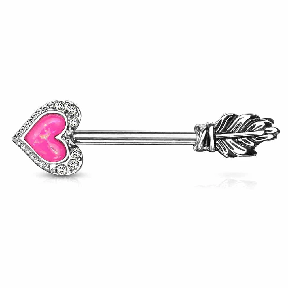 Opal Heart Arrow Nipple Barbell 14g