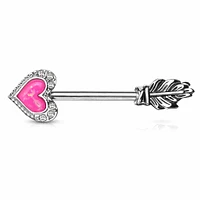 Opal Heart Arrow Nipple Barbell 14g