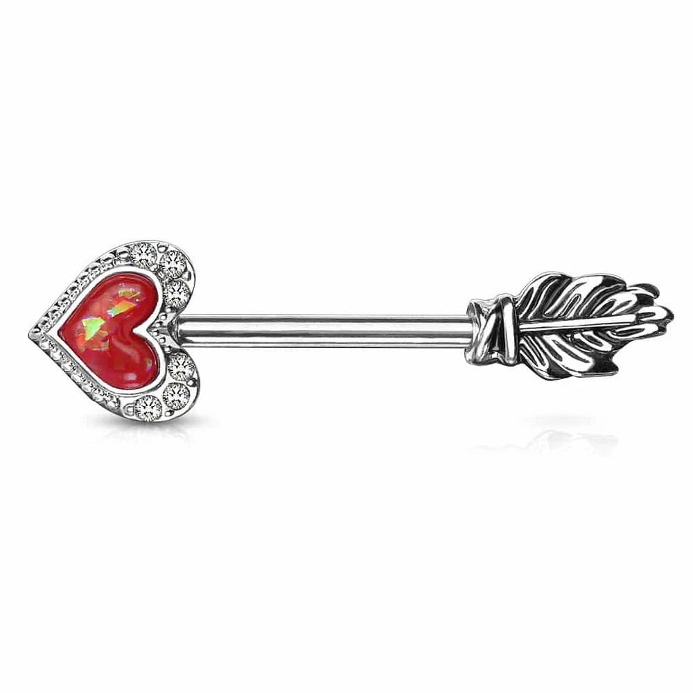 Opal Heart Arrow Nipple Barbell 14g