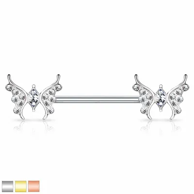 Crystal Butterfly Nipple Barbell 14g