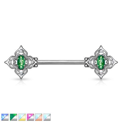 4 Point Filigree Oval Opal Nipple Barbell 14g