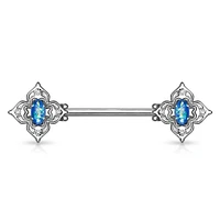 4 Point Filigree Oval Opal Nipple Barbell 14g