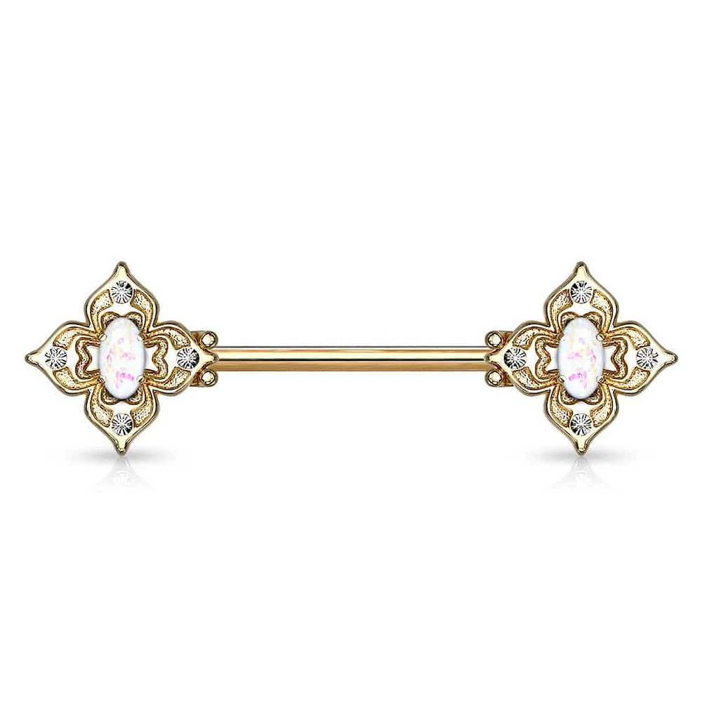 4 Point Filigree Oval Opal Nipple Barbell 14g