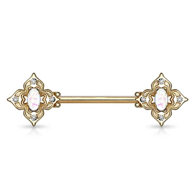 4 Point Filigree Oval Opal Nipple Barbell 14g