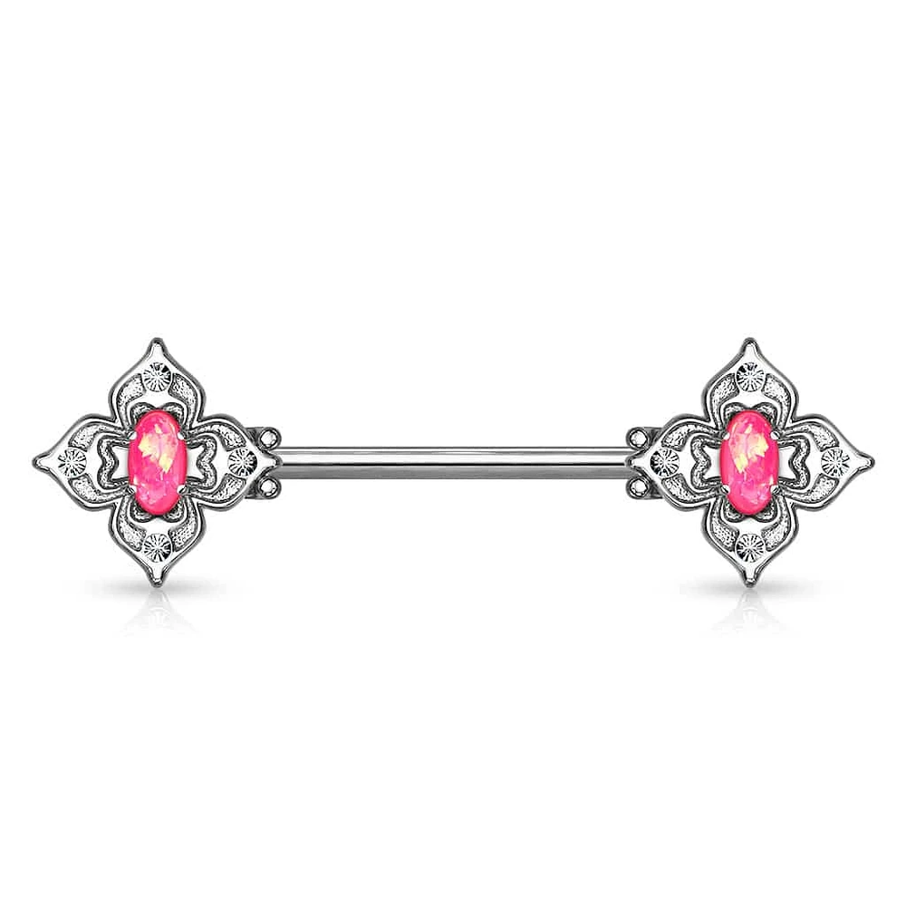 4 Point Filigree Oval Opal Nipple Barbell 14g