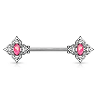 4 Point Filigree Oval Opal Nipple Barbell 14g