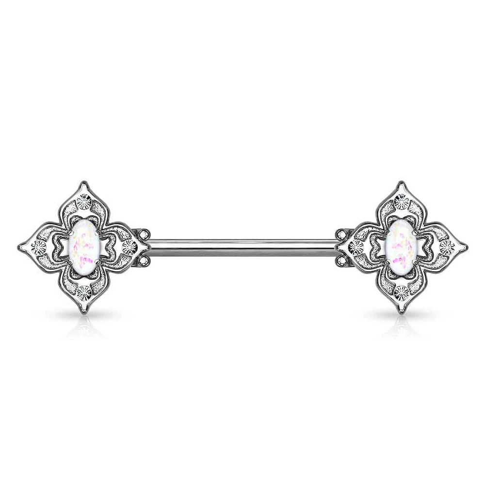 4 Point Filigree Oval Opal Nipple Barbell 14g