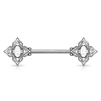 4 Point Filigree Oval Opal Nipple Barbell 14g