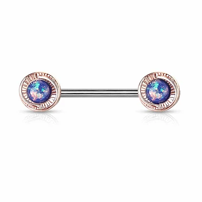 Wrapped Bezel-Set Opal Nipple Barbell 14g