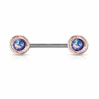 Wrapped Bezel-Set Opal Nipple Barbell 14g