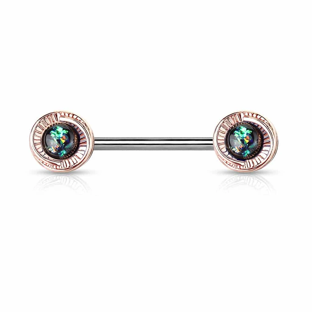 Wrapped Bezel-Set Opal Nipple Barbell 14g