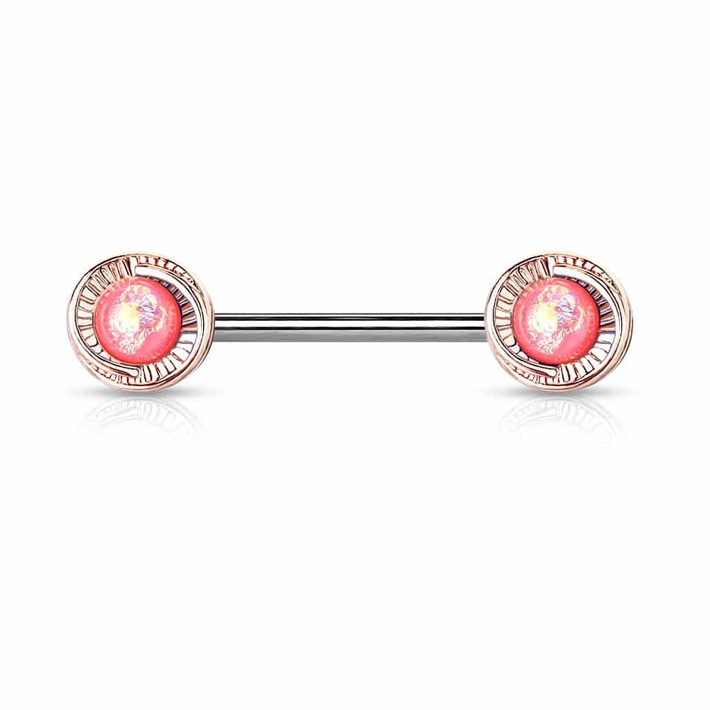 Wrapped Bezel-Set Opal Nipple Barbell 14g