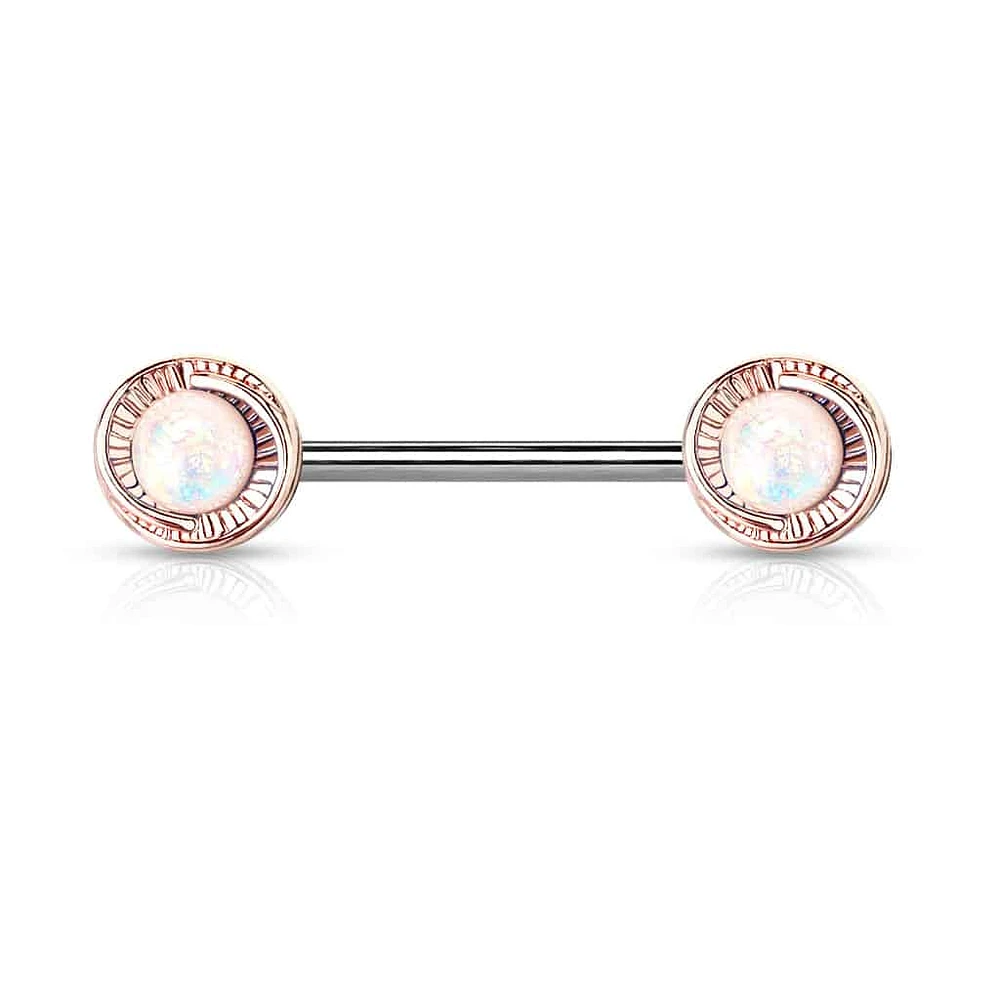 Wrapped Bezel-Set Opal Nipple Barbell 14g