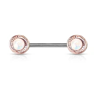 Wrapped Bezel-Set Opal Nipple Barbell 14g