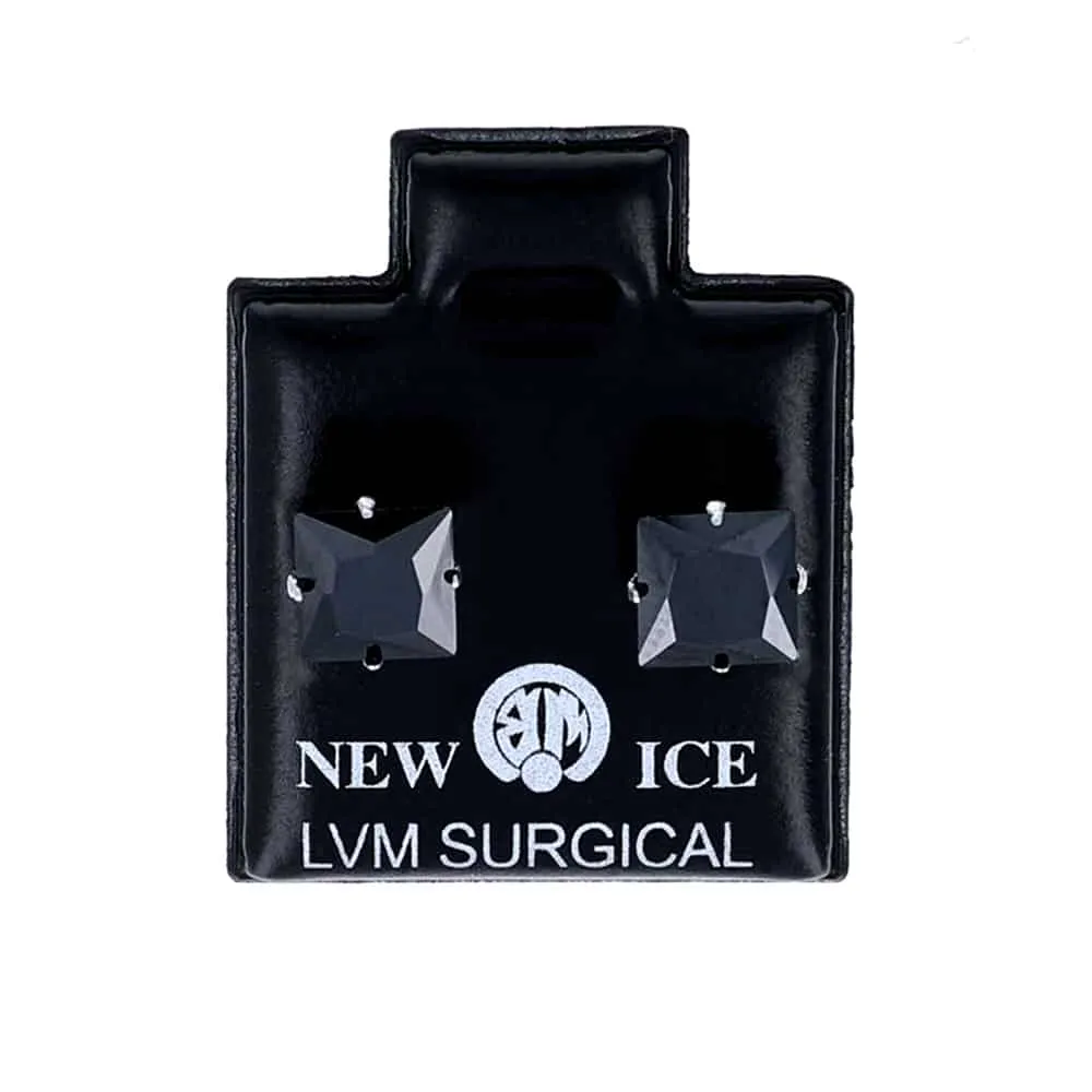 Surgical Steel Black Square Ice Earrings