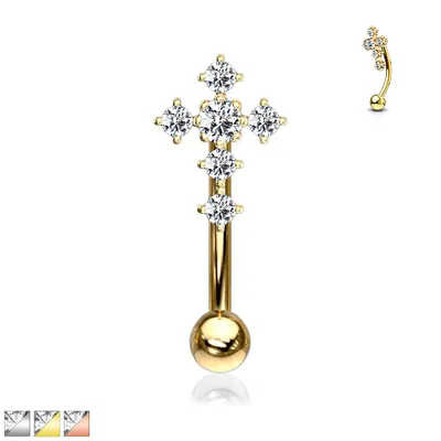 PREMIUM Crystal Cross Curved Barbell 16g