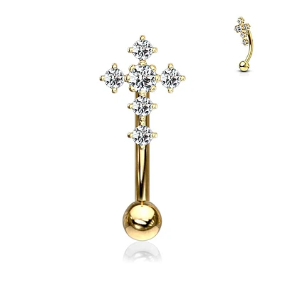 PREMIUM Crystal Cross Curved Barbell 16g