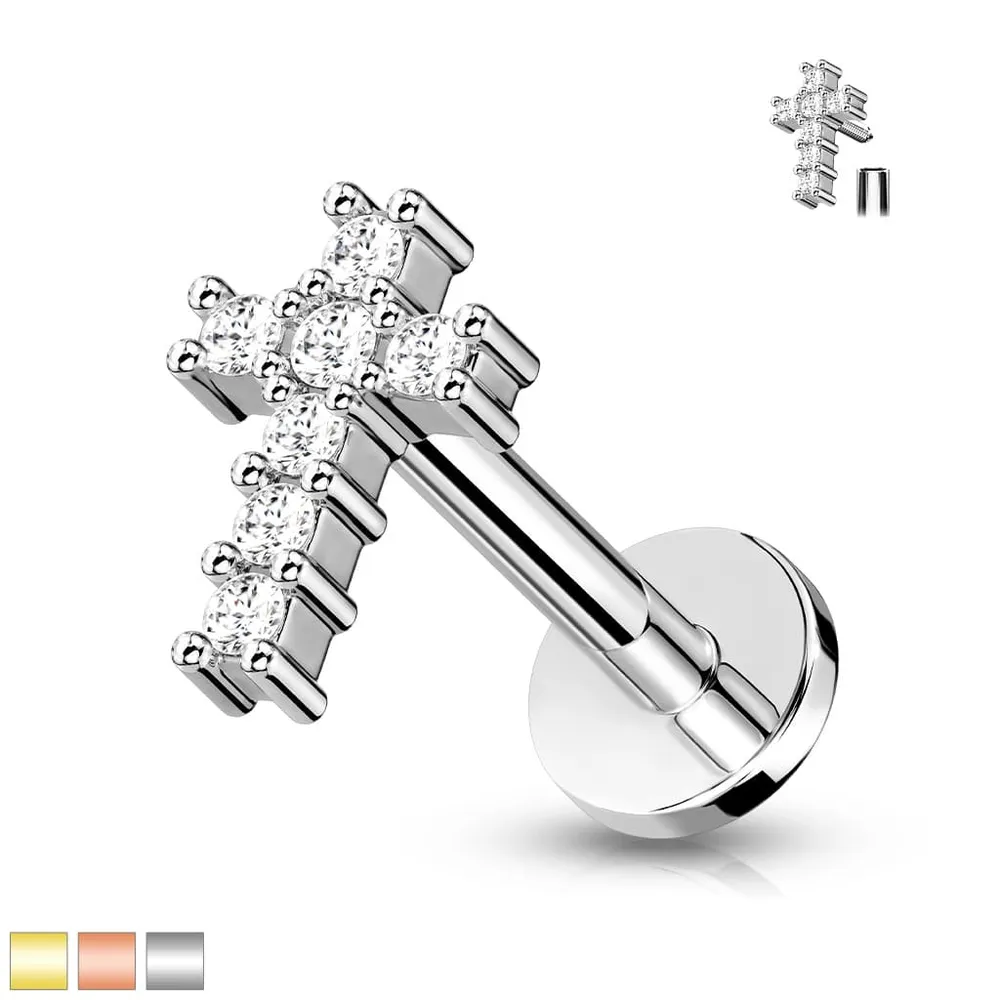 PREMIUM Claw-Set Cross Labret 16g