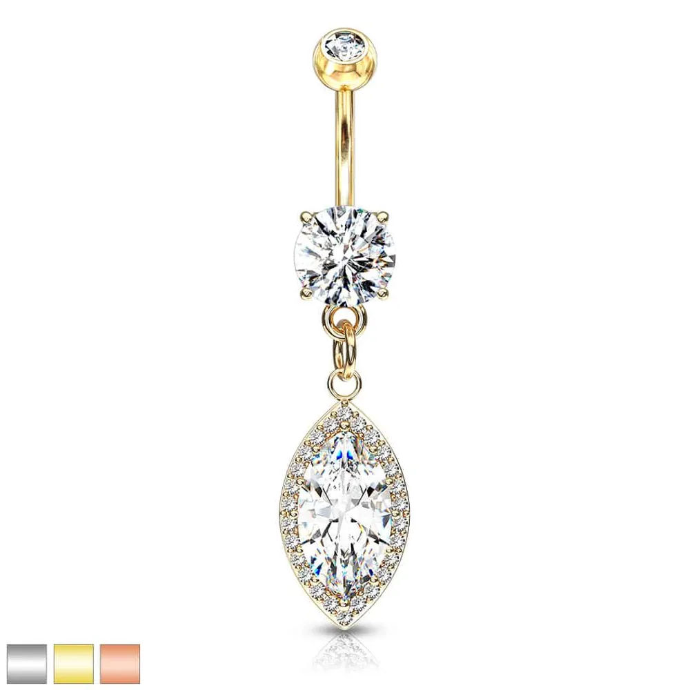 Almond-Cut Halo Navel Dangle 14g