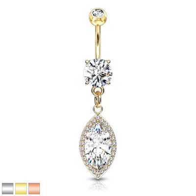 Almond-Cut Halo Navel Dangle 14g