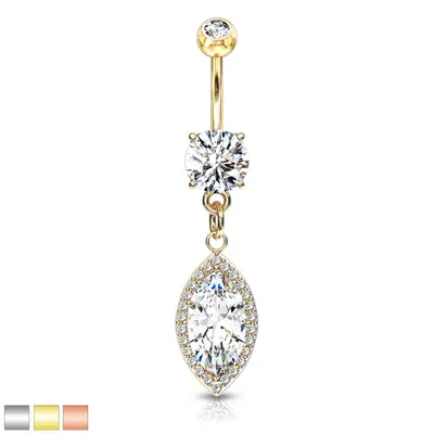 Almond-Cut Halo Navel Dangle 14g