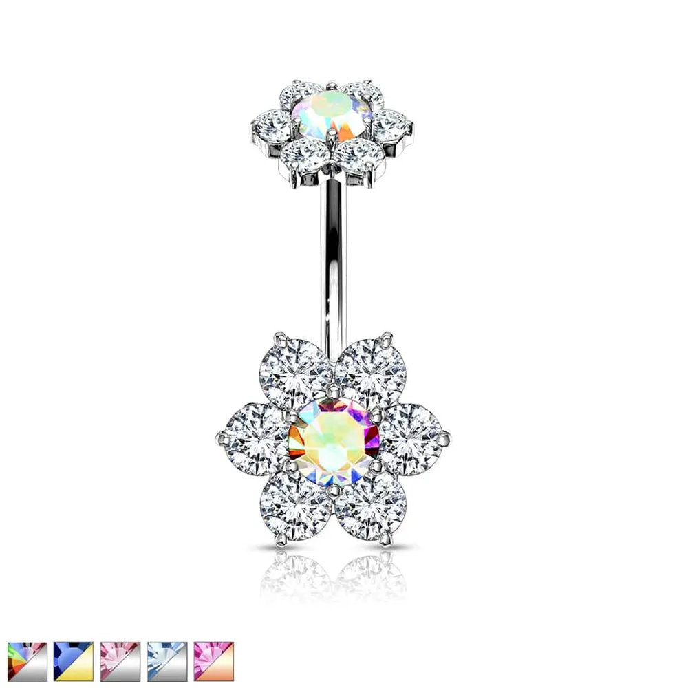 Double Flower Navel Barbell 14g