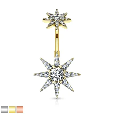 Double Starburst Navel Barbell 14g